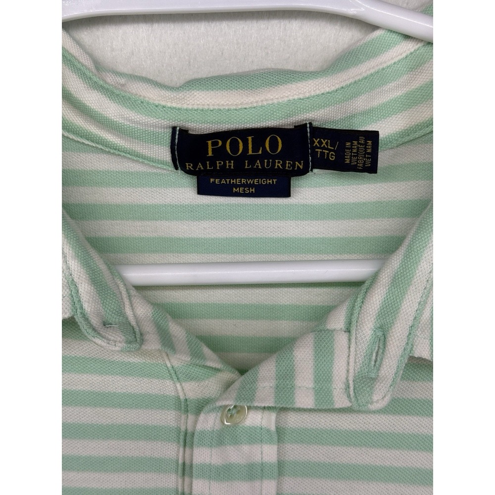 Polo Ralph Lauren Men's Light Green White Stripe Cotton Mesh Polo Size XXL - Picture 3 of 7